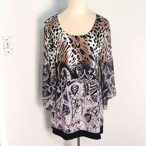 Style & Co. Tan, Black, White Animal Print & Paisley Mini-Dress, Size Medium